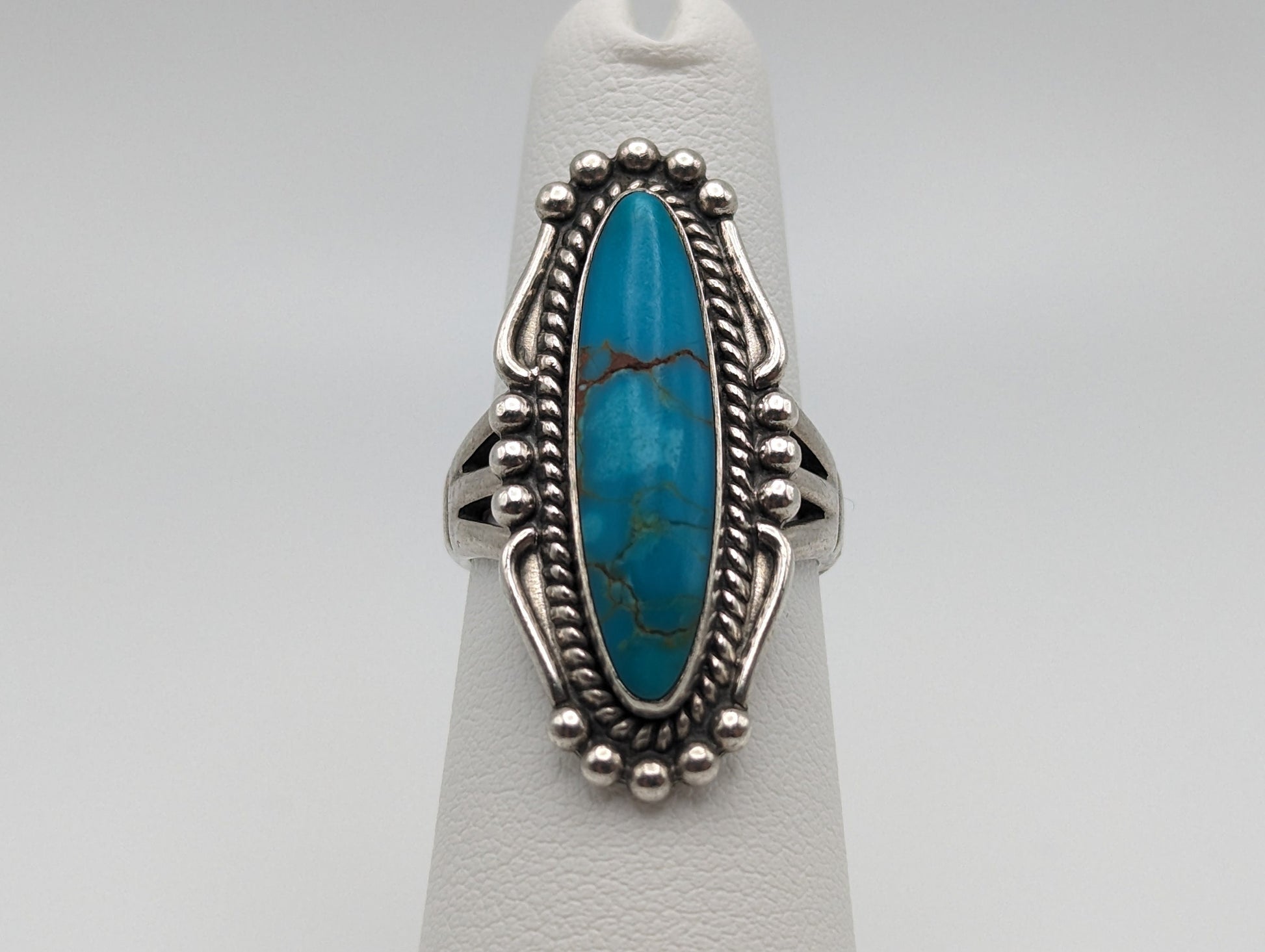 Sterling Silver Fred Harvey Turquoise Ring.Vintage Sterling Silver Turquoise Navajo Ring. Sterling Silver Fred Harvey Turquoise Band.