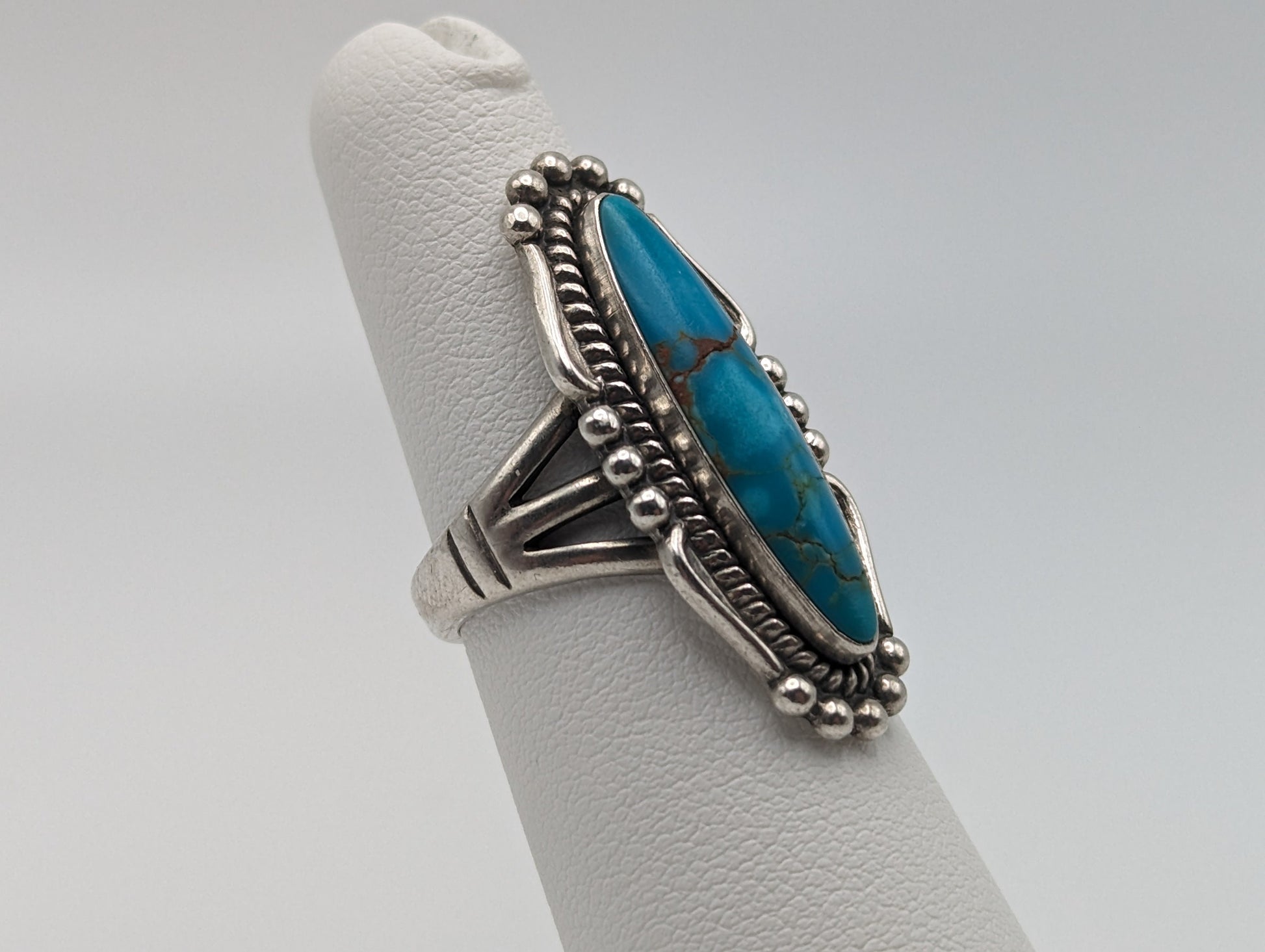 Sterling Silver Fred Harvey Turquoise Ring.Vintage Sterling Silver Turquoise Navajo Ring. Sterling Silver Fred Harvey Turquoise Band.