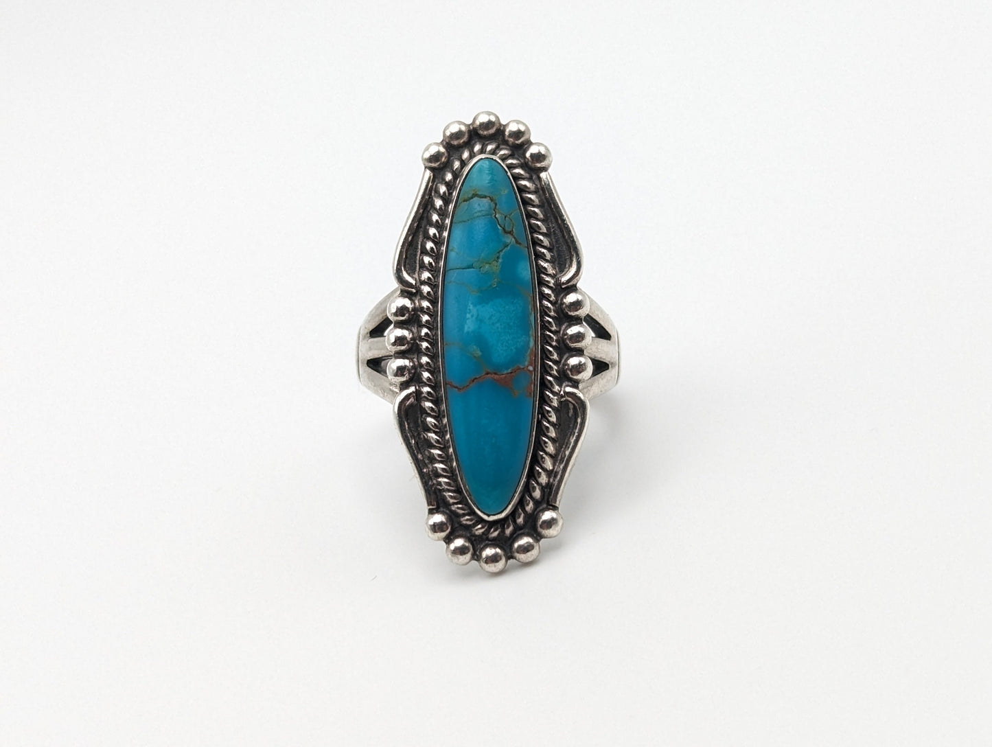 Sterling Silver Fred Harvey Turquoise Ring.Vintage Sterling Silver Turquoise Navajo Ring. Sterling Silver Fred Harvey Turquoise Band.