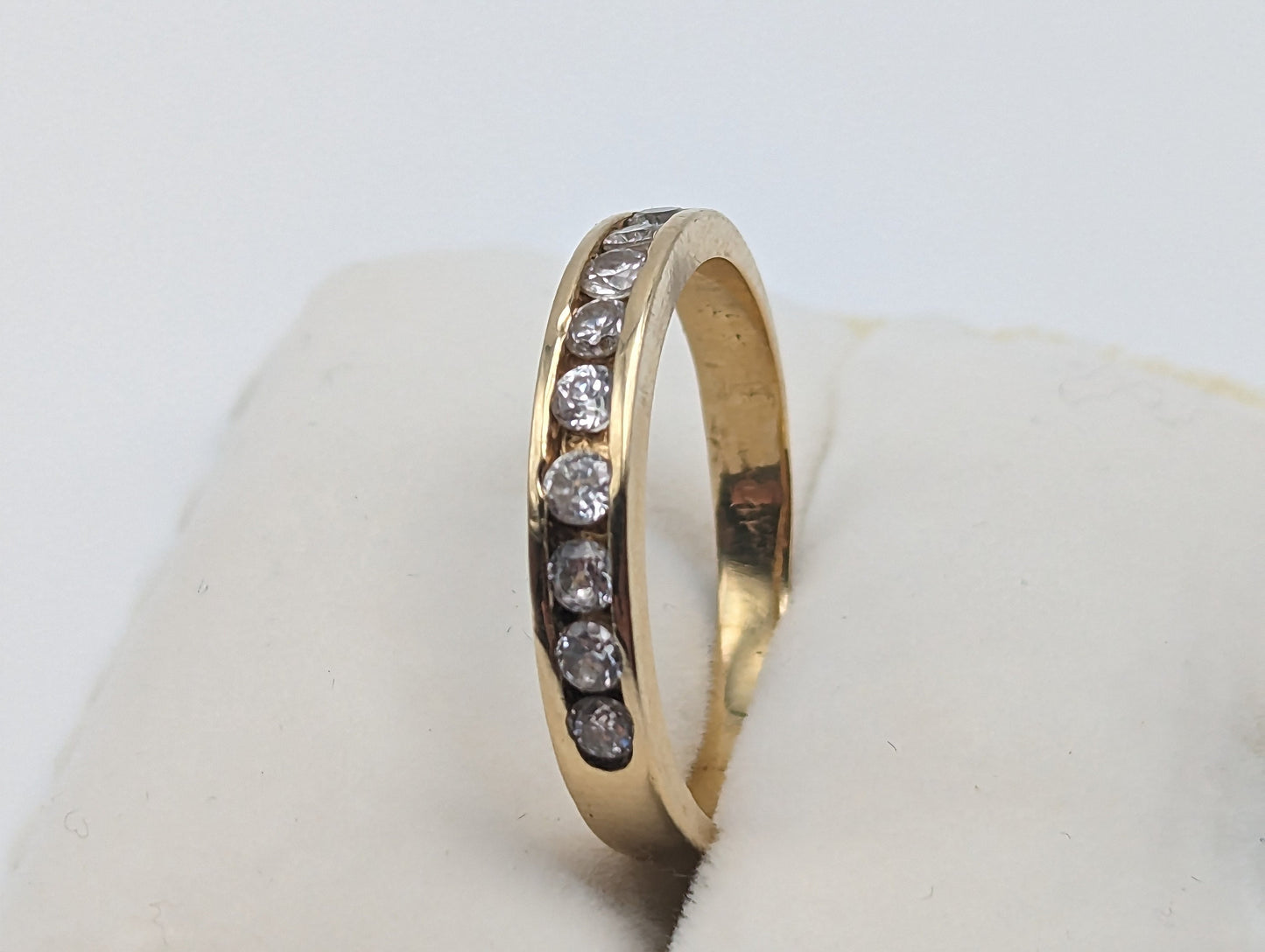 14k Mens Channel ring. CZ Eternity band. 14k Anniversary half eternity band. 14k Wedding Band. Mens or Unisex sz10