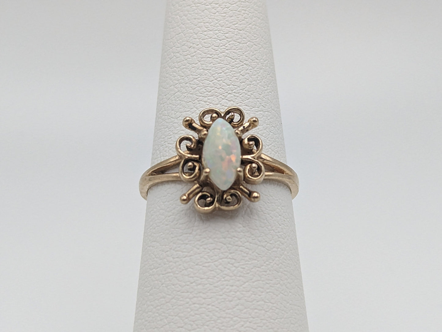 10k Yellow Gold Opal Band .10k Yellow Gold Opal Marquise Ring. 10k Antique Anniversary Marquise Cut Opal Ring. Vintage Gold Opal Ring.