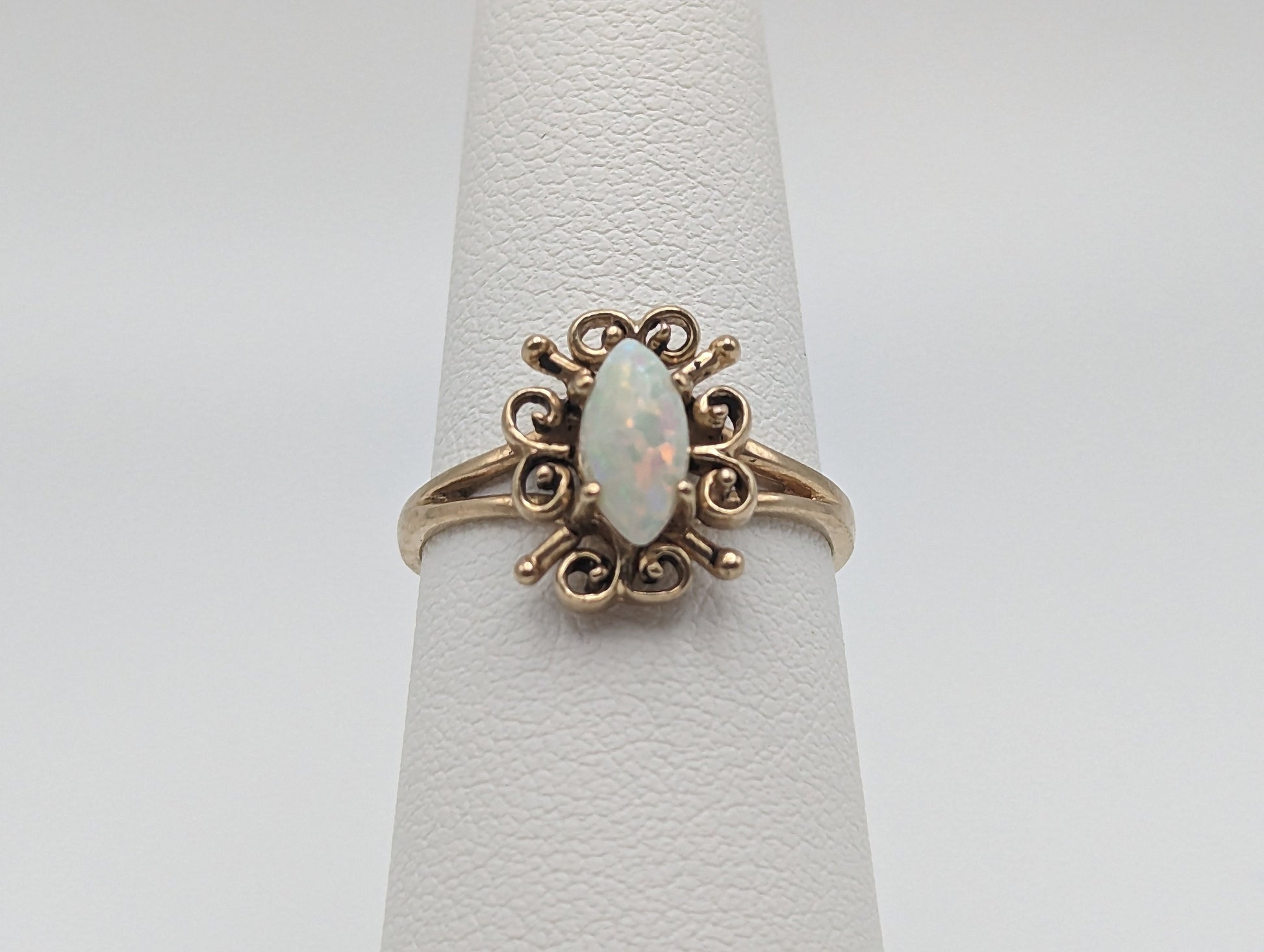 10k Yellow Gold Opal Band .10k Yellow Gold Opal Marquise Ring. 10k Antique Anniversary Marquise Cut Opal Ring. Vintage Gold Opal Ring.