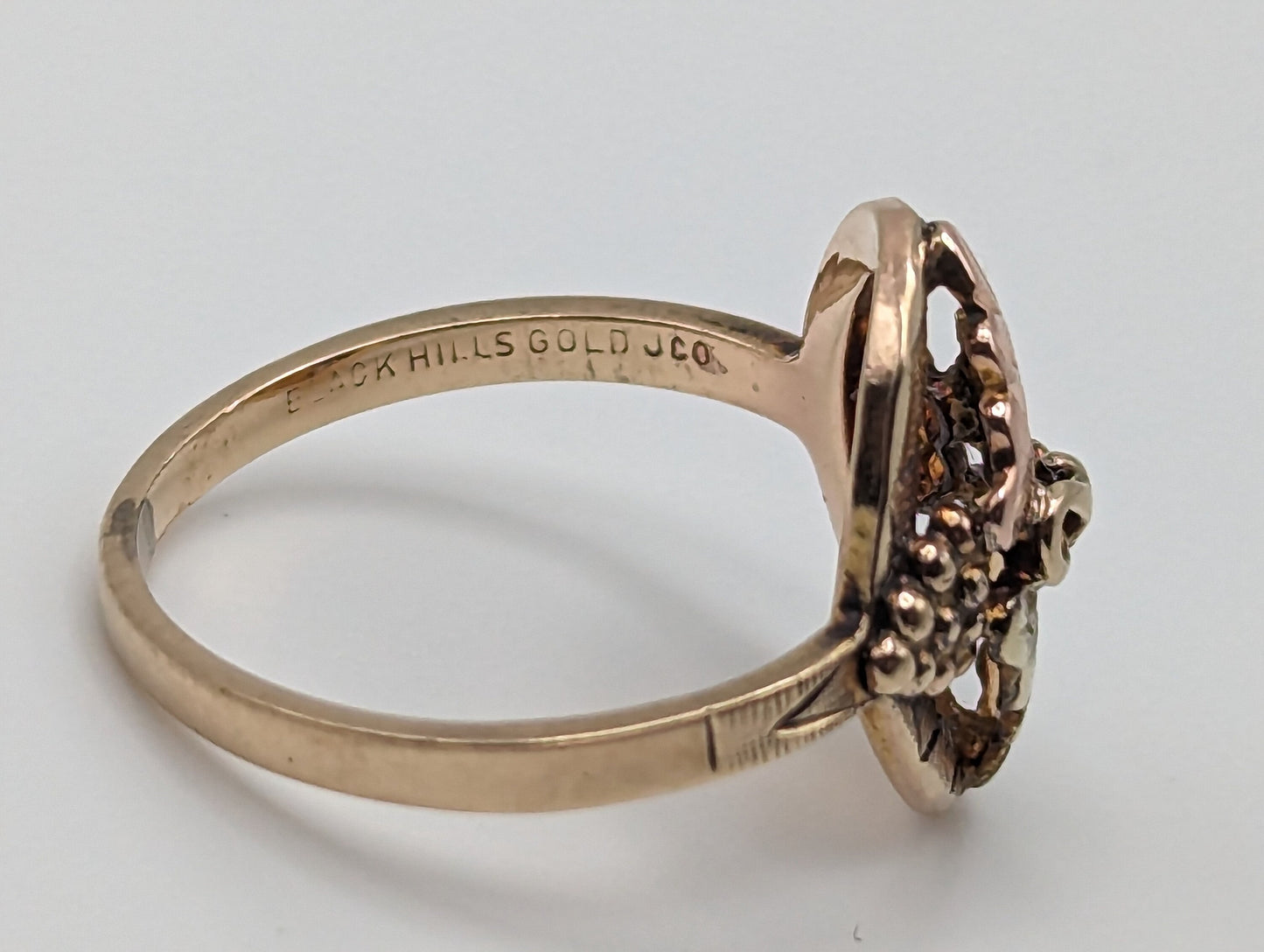 Black Hills Gold Ring. 10k Multi-tone Gold Black Hills Signet Ring. 10k/12k Black Hill Band. Rose Gold Flower Vine Ring.