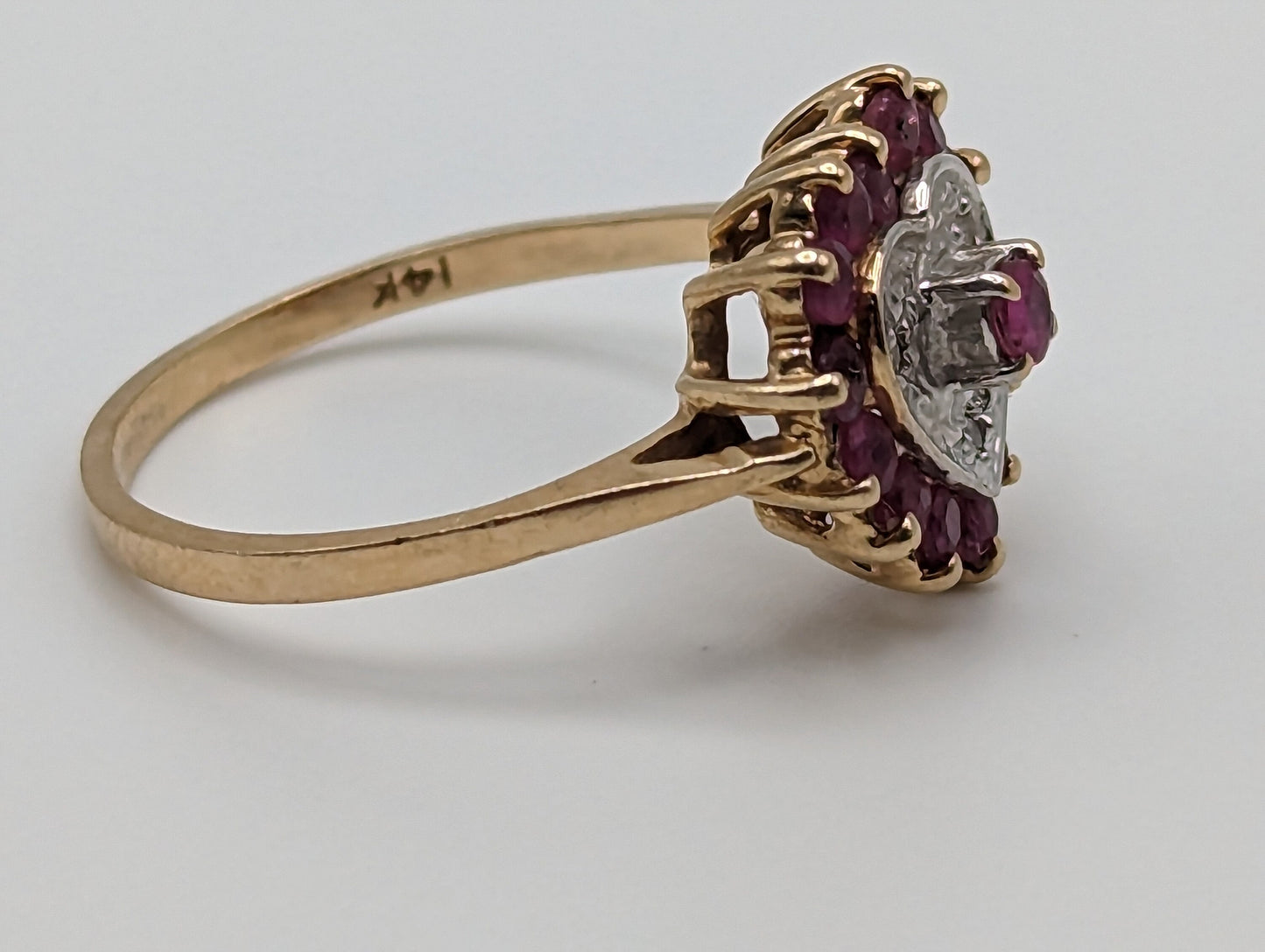 14k RALPH LAUREN Ruby Heart Ring. 14k Gold Ruby Diamond Heart Ring. 14k Ruby Ring Accent Diamonds Heart Shape 14k Heart Ruby Love Ring