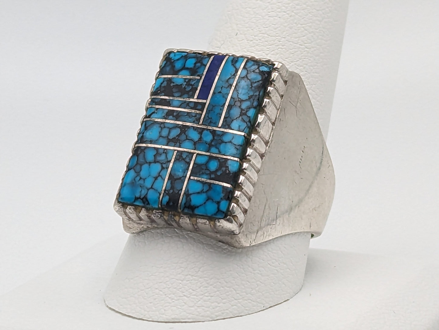 NAVAJO Zora Joe Silver Lapis Turquoise Signet Ring Heavy 17gr. Vintage Sterling Silver Art Deco Turquoise Ring. Boho Lapis Turquoise Ring.