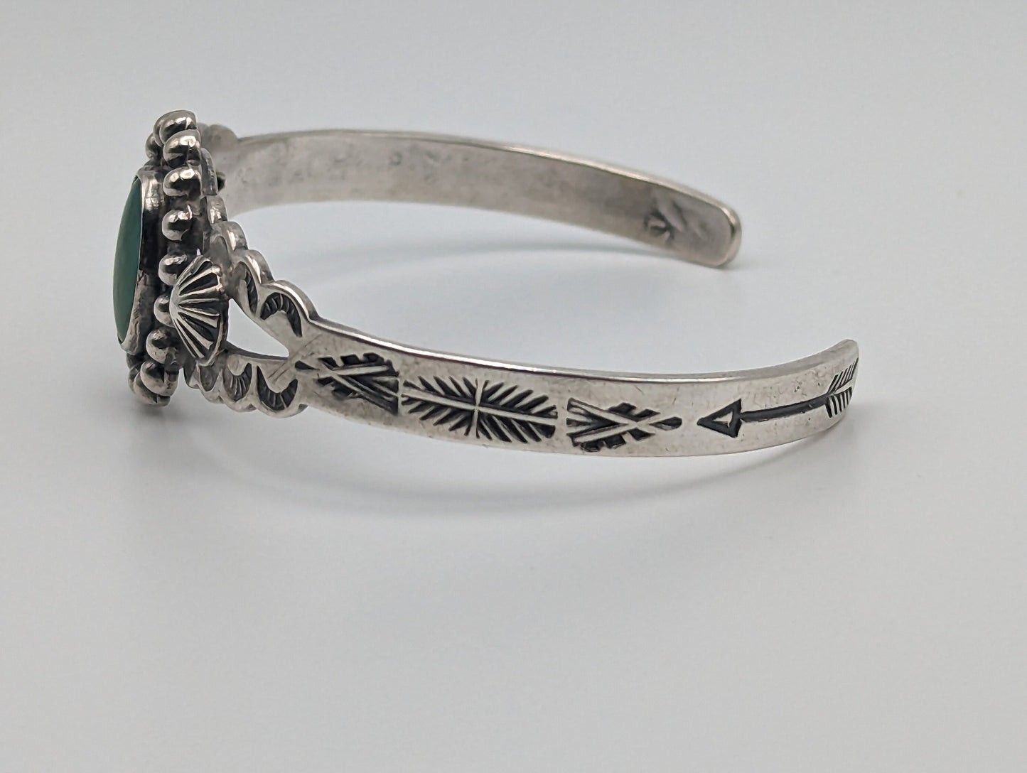 Vintage Silver Fred Harvey Turquoise Cuff Bracelet. Sterling Silver Turquoise Navajo Bracelet. Fred Harvey Turquoise Sterling Silver Cuff