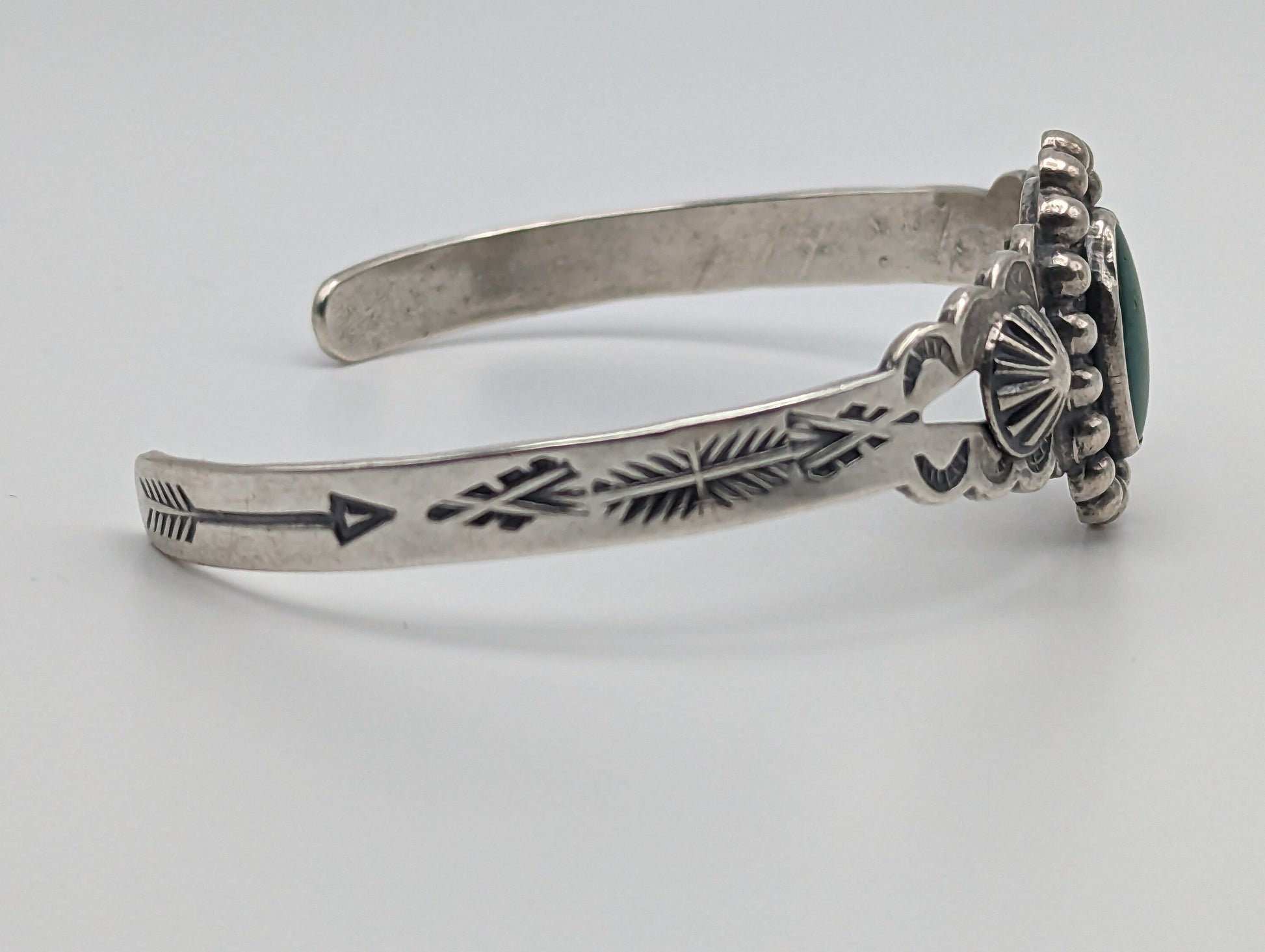 Vintage Silver Fred Harvey Turquoise Cuff Bracelet. Sterling Silver Turquoise Navajo Bracelet. Fred Harvey Turquoise Sterling Silver Cuff