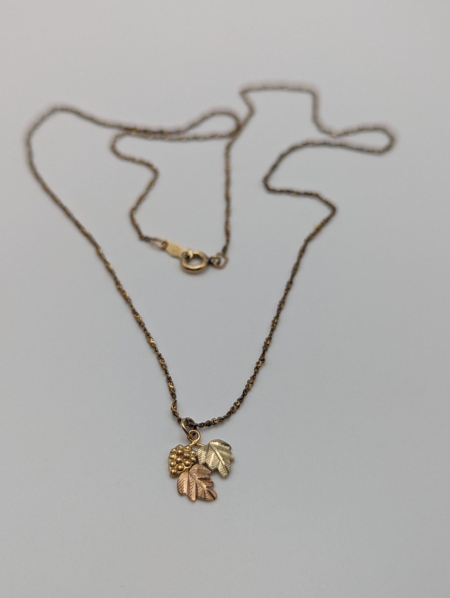 10K Coleman Black Hills Green Rose Gold Leaf & Vine Pendant w Necklace 14K Gold Filled Chain