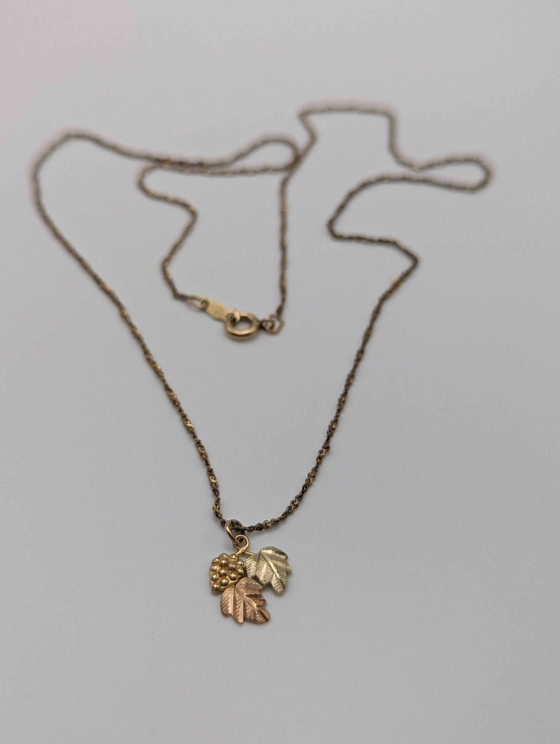 10K Coleman Black Hills Green Rose Gold Leaf & Vine Pendant w Necklace 14K Gold Filled Chain