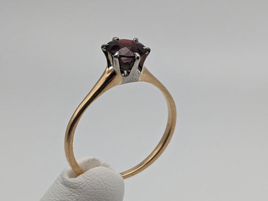 Vintage 14k Multi Color Yellow & White Gold Solitaire Garnet Ring in Cathedral setting 14k Gold Victorian Claw. 14k Gold Promise Ring