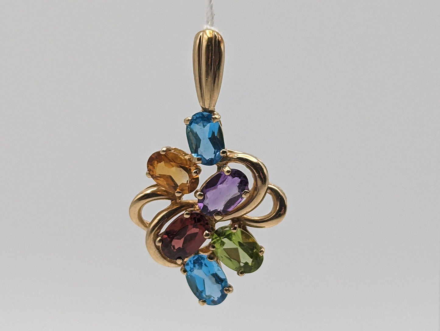 10K Multi Gem Pendant Features Peridot Topaz Amethyst Citrine Garnet. Mothers Day Gold Multi Stone Pendant Multi Gemstone Cluster Pendant