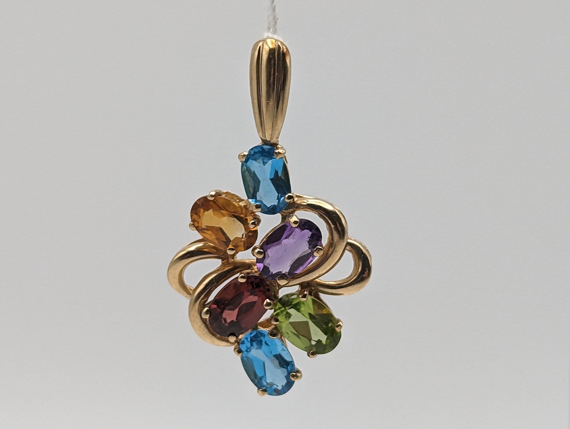 10K Multi Gem Pendant Features Peridot Topaz Amethyst Citrine Garnet. Mothers Day Gold Multi Stone Pendant Multi Gemstone Cluster Pendant