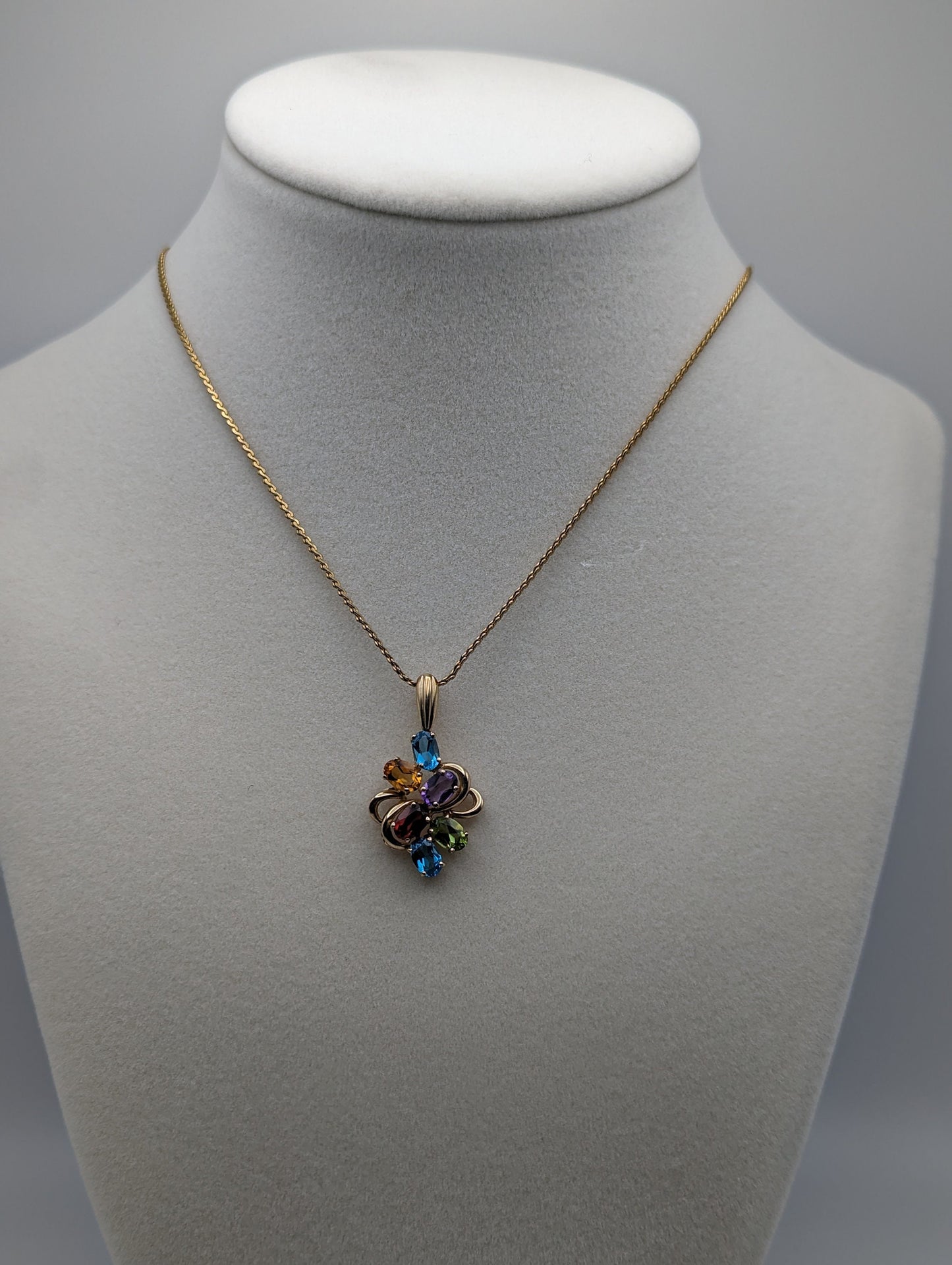 10K Multi Gem Pendant Features Peridot Topaz Amethyst Citrine Garnet. Mothers Day Gold Multi Stone Pendant Multi Gemstone Cluster Pendant