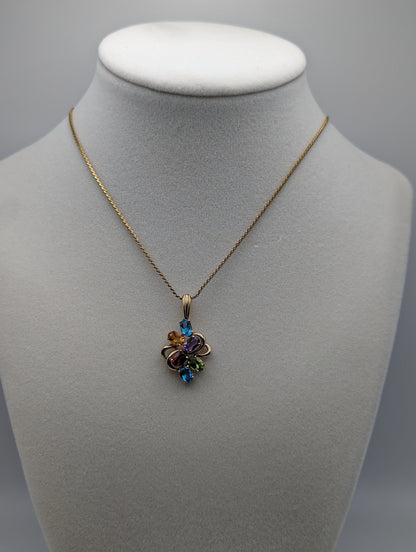 10K Multi Gem Pendant Features Peridot Topaz Amethyst Citrine Garnet. Mothers Day Gold Multi Stone Pendant Multi Gemstone Cluster Pendant