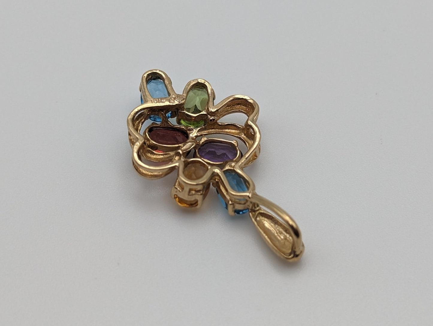 10K Multi Gem Pendant Features Peridot Topaz Amethyst Citrine Garnet. Mothers Day Gold Multi Stone Pendant Multi Gemstone Cluster Pendant