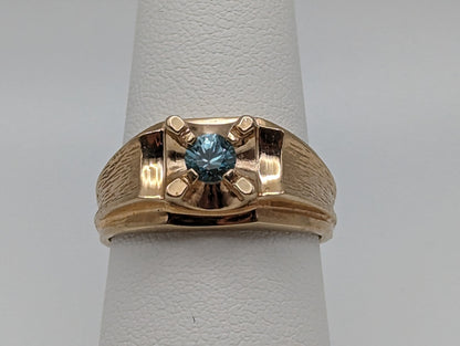 10k Yellow Gold Vintage Swiss Blue Topaz Ring. 10k Yellow Gold Swiss Blue Topaz Solitaire Engagement Band. 10k Wedding Band With Swiss Topaz