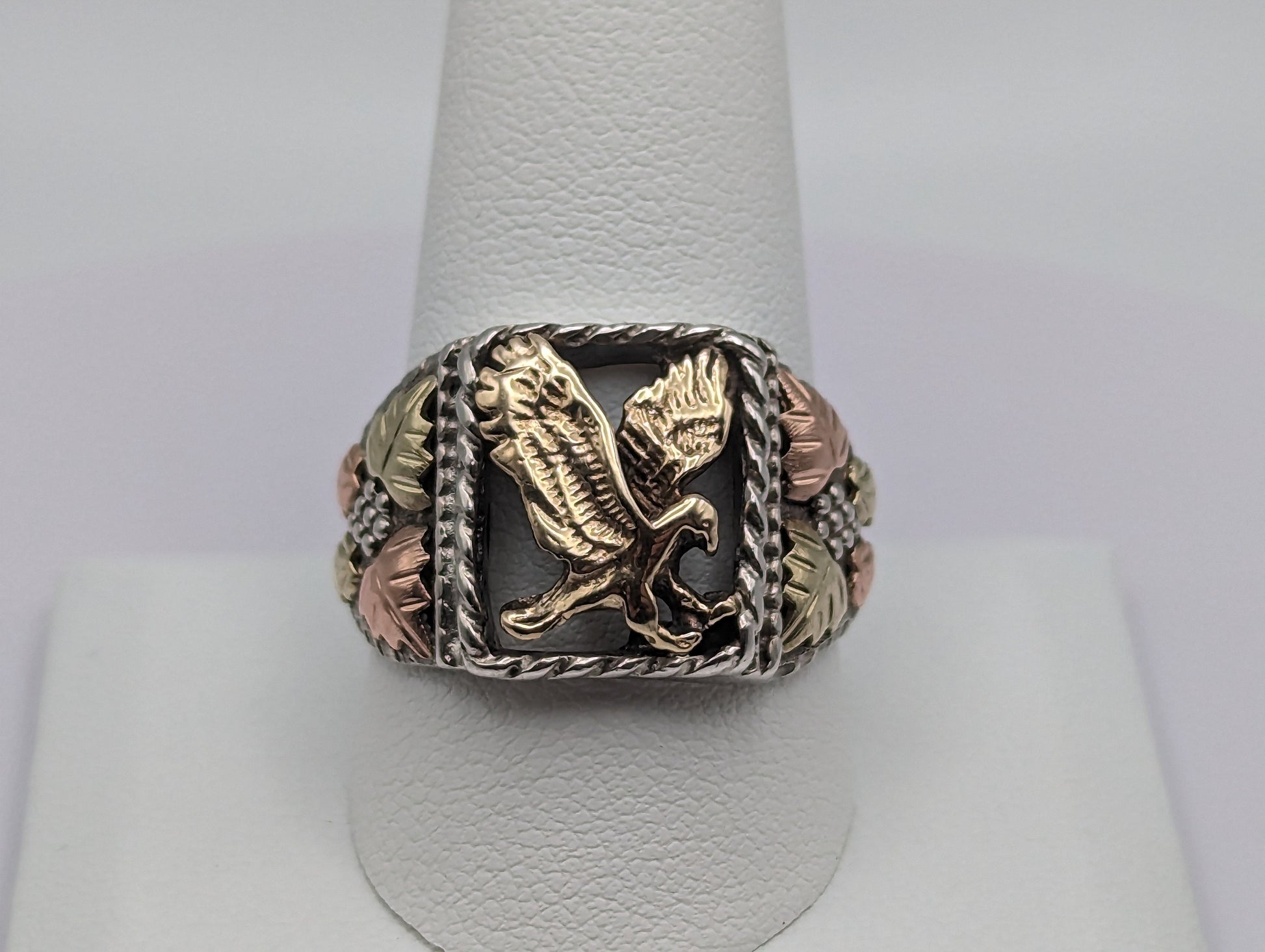 Black Hills Gold Sterling Silver 14k Flying Eagle Statement Ring. Sterling Silver 14k Flying Eagle Mens Ring. Black Hills Gold Eagle Ring