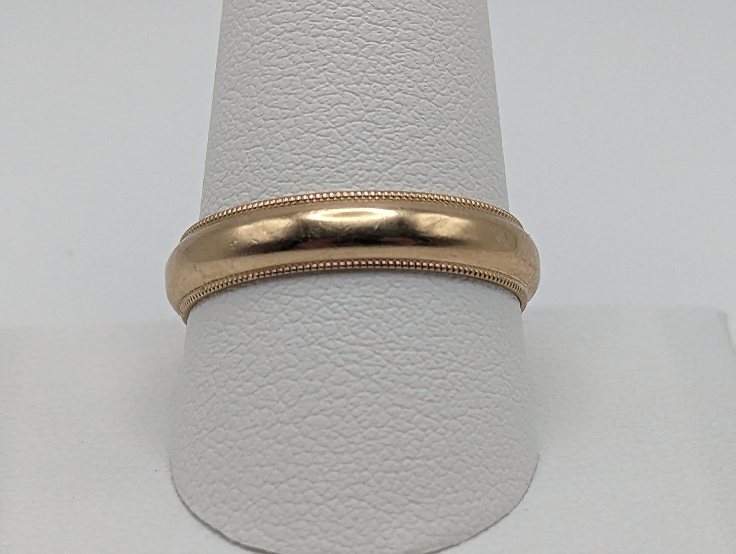 4.2 grams Friedman's 10k Gold 5mm Milgrain Half Round Wedding Band. 10k Yellow Gold Milgrain Band. Yellow Gold Wedding Engagement Band