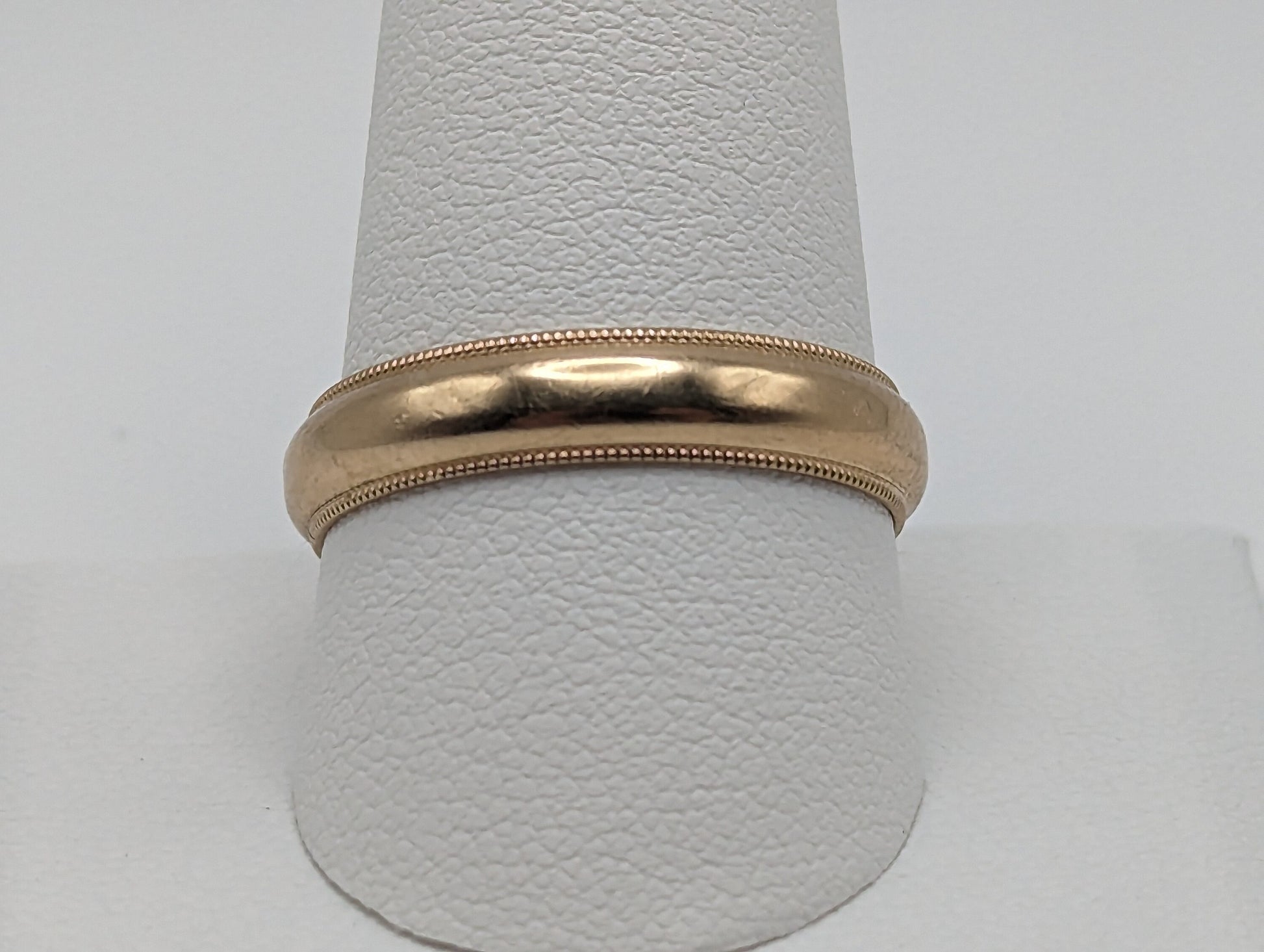 4.2 grams Friedman's 10k Gold 5mm Milgrain Half Round Wedding Band. 10k Yellow Gold Milgrain Band. Yellow Gold Wedding Engagement Band