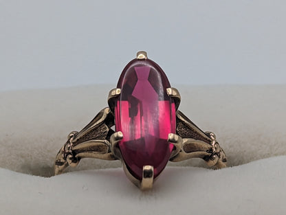 1030s Antique 10k Large Ruby Ring. 10k Victorian Marquise Ruby Ring. 10k Ruby Pinky ring. Marquise Navette Ruby Ring