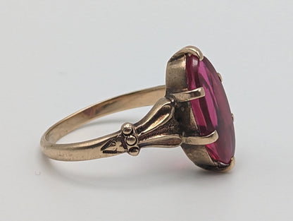 1030s Antique 10k Large Ruby Ring. 10k Victorian Marquise Ruby Ring. 10k Ruby Pinky ring. Marquise Navette Ruby Ring