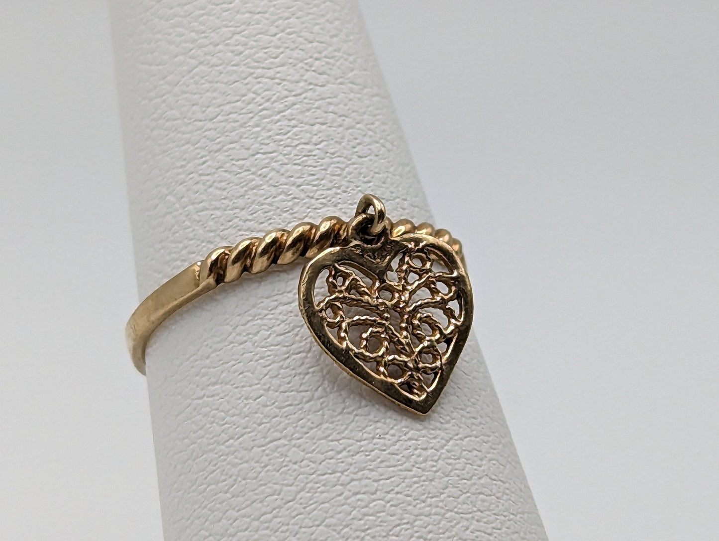 10k Stackable Heart Charm Band. 10k Gold Band Heart Dangle Charm. 10k Large Love Heart Dangle Ring. 10k Heart Ring. Minimalist Wedding Band