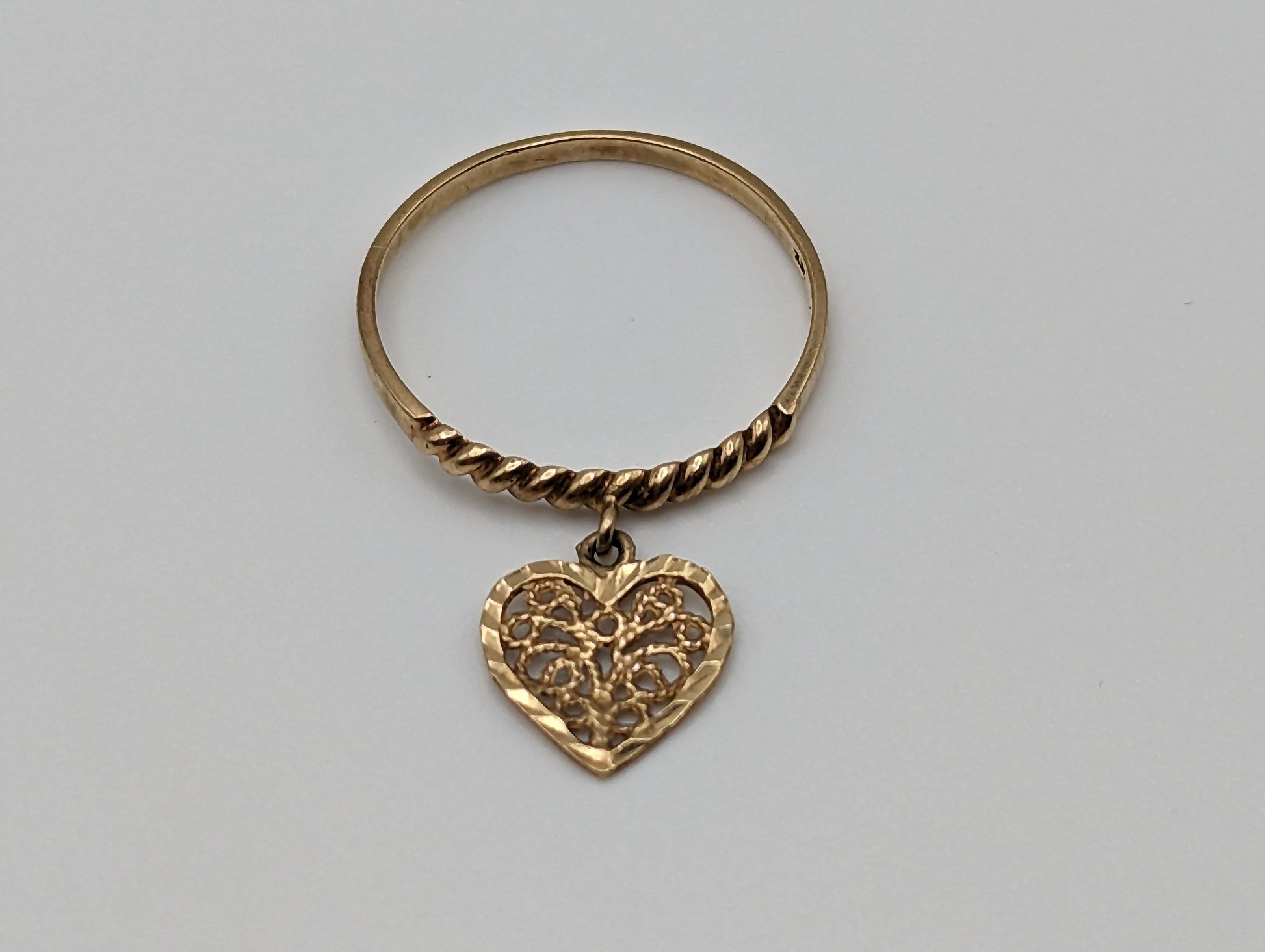 10k Stackable Heart Charm Band. 10k Gold Band Heart Dangle Charm. 10k Large Love Heart Dangle Ring. 10k Heart Ring. Minimalist Wedding Band