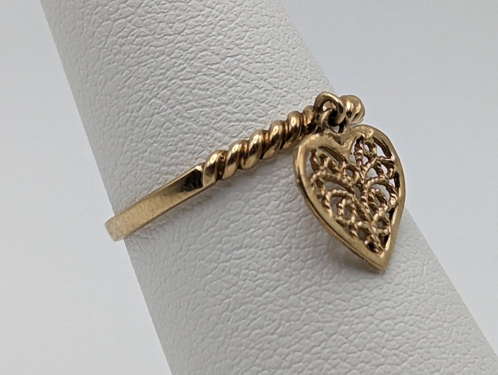 10k Stackable Heart Charm Band. 10k Gold Band Heart Dangle Charm. 10k Large Love Heart Dangle Ring. 10k Heart Ring. Minimalist Wedding Band