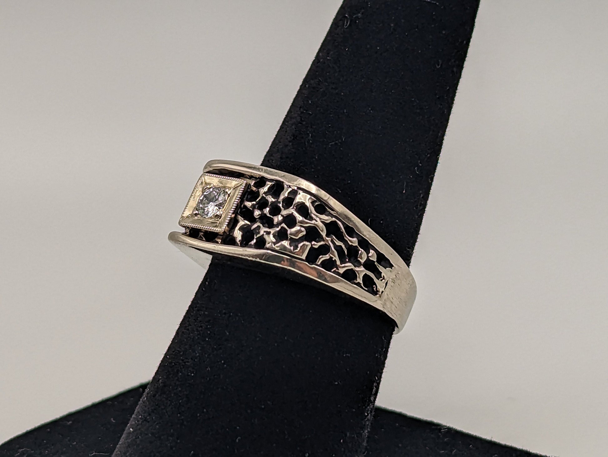 Unisex 14k White Gold Solitary Diamond Wedding Band. White Gold Diamond Signet Ring. 14k White Gold Handmade Diamond Statement Ring.