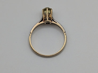 1920s Era of Art Deco 18k Multi Color Yellow and White Gold with Yellow Sapphire Ring in High Cathedral setting 18k Gold Filigree Design.