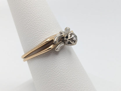 Antique Cosmic Art Nouveau 14k Multi Color Gold Diamond Wedding Ring Set Band. 14k Gold Engagement Ring and Wedding Ring. 14k Wedding Kit