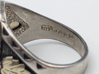 Sterling Silver Horseshoe Black Hills Gold Ring. Black Hills Gold Horseshoe Mens Ring. Sterling Silver Antique Gold Mens Horseshoe Ring.