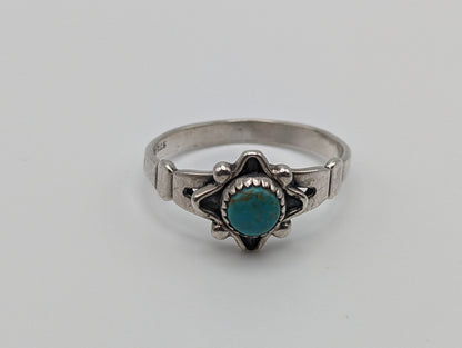 Sterling Silver Fred Harvey Turquoise Ring.Vintage Sterling Silver Turquoise Navajo Ring. Sterling Silver Fred Harvey Turquoise Band.