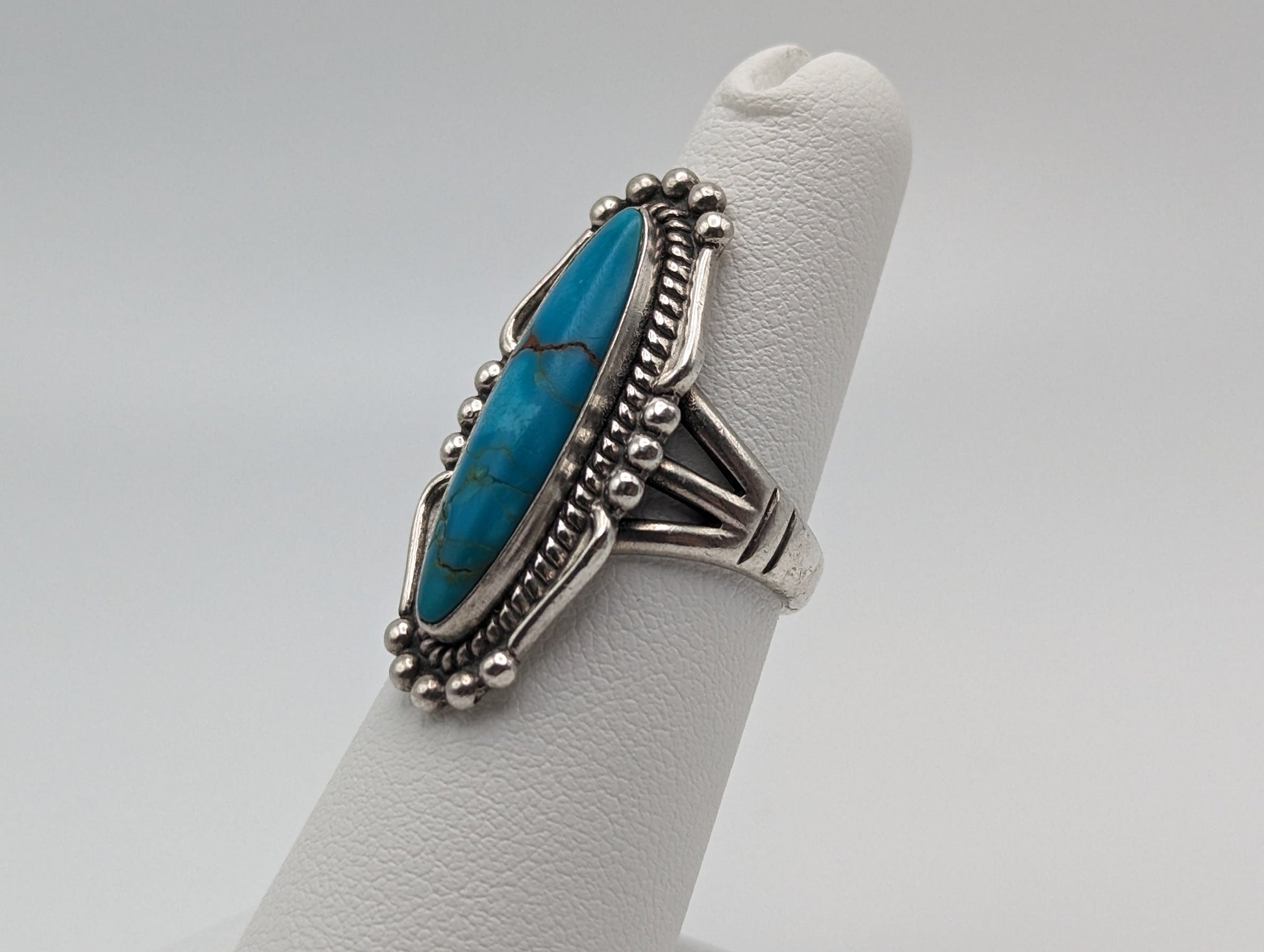 Sterling Silver Fred Harvey Turquoise Ring.Vintage Sterling Silver Turquoise Navajo Ring. Sterling Silver Fred Harvey Turquoise Band.