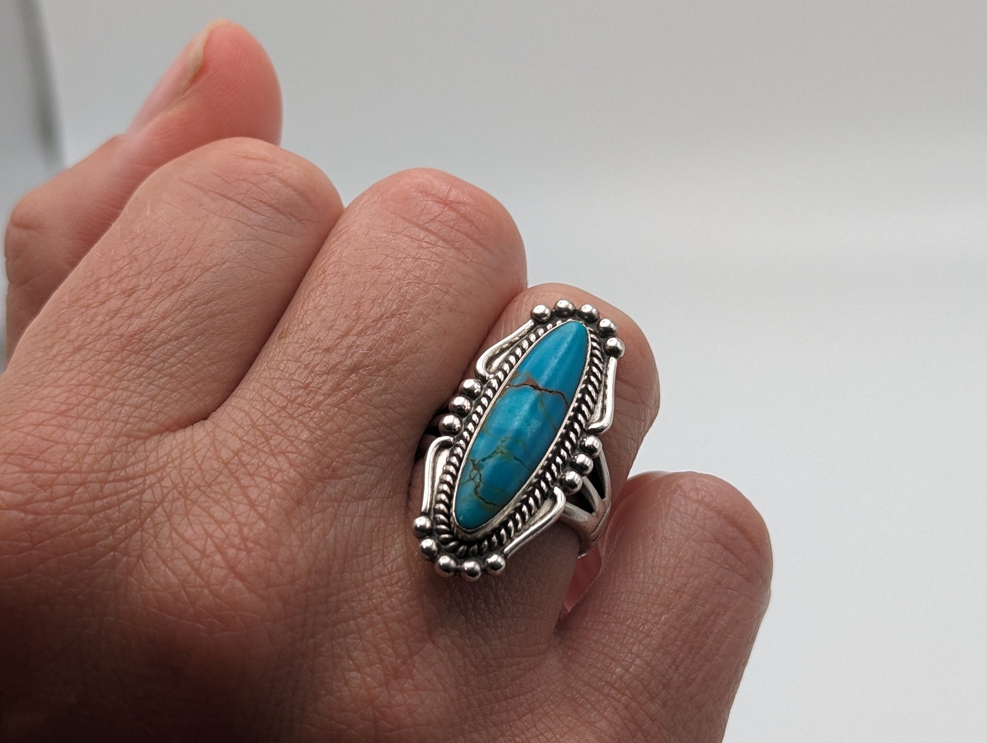 Sterling Silver Fred Harvey Turquoise Ring.Vintage Sterling Silver Turquoise Navajo Ring. Sterling Silver Fred Harvey Turquoise Band.