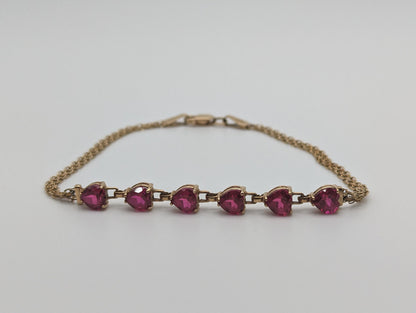 10k Yellow Gold 6 Ruby Heart Bracelet. Womens Ruby Heart Bracelet. 10k Womens 6 Heart Yellow Gold Bracelet. 10k Ruby Heart Bracelet.