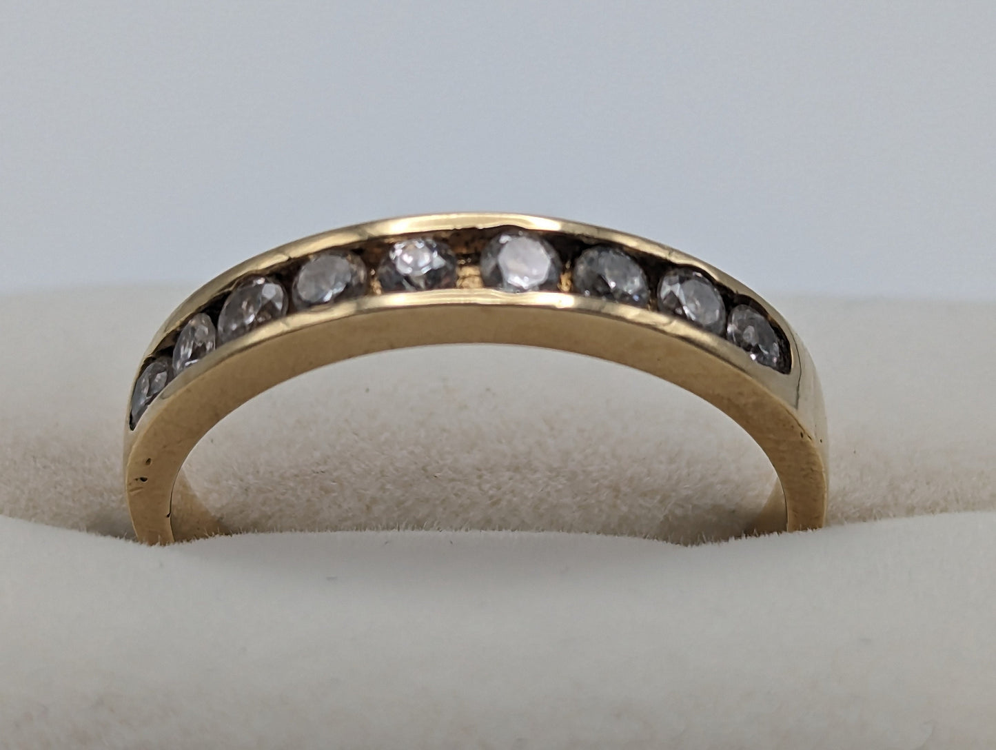 14k Mens Channel ring. CZ Eternity band. 14k Anniversary half eternity band. 14k Wedding Band. Mens or Unisex sz10