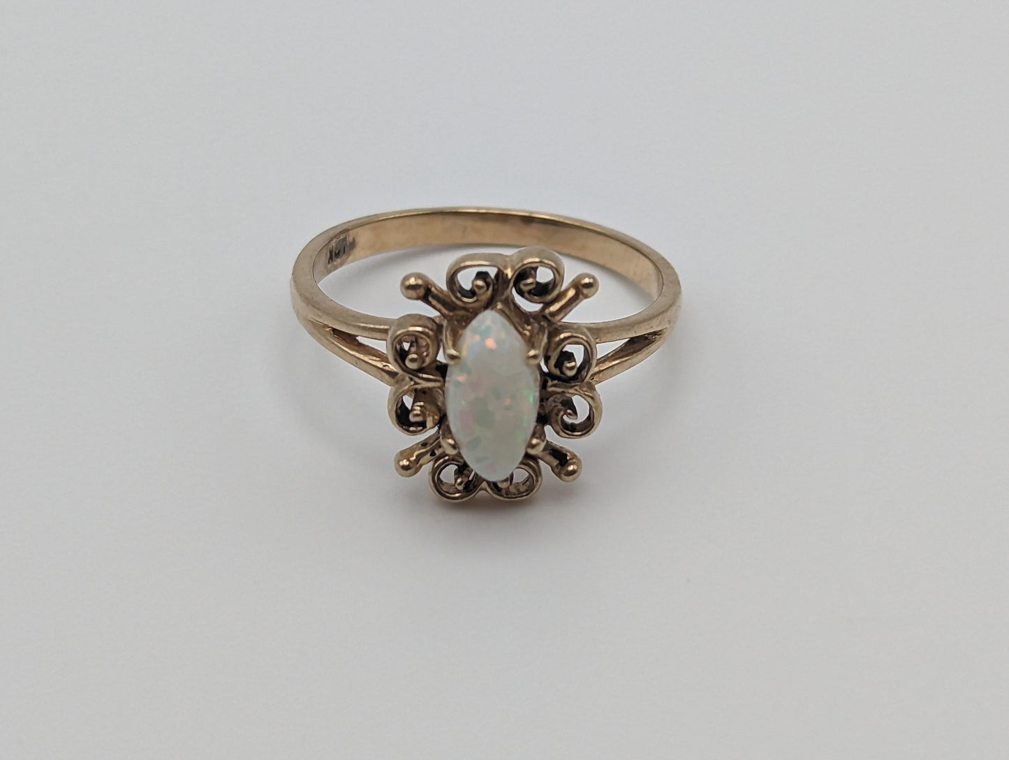 10k Yellow Gold Opal Band .10k Yellow Gold Opal Marquise Ring. 10k Antique Anniversary Marquise Cut Opal Ring. Vintage Gold Opal Ring.