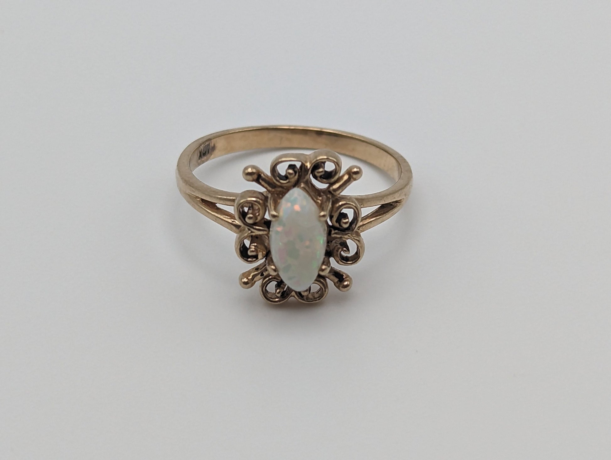 10k Yellow Gold Opal Band .10k Yellow Gold Opal Marquise Ring. 10k Antique Anniversary Marquise Cut Opal Ring. Vintage Gold Opal Ring.