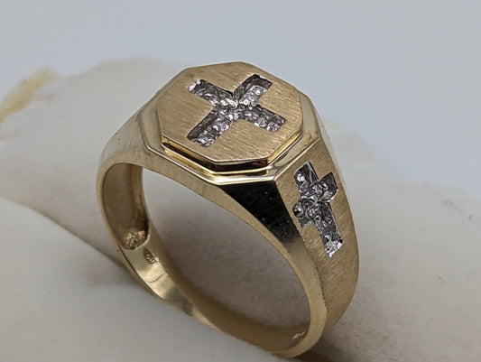 10k Yellow Gold Diamond Cross Ring. Mens Diamond Cross Ring 10k Yellow Gold. 10k Statement Cross Ring. Diamond Cross Ring. Mens Cross Ring.