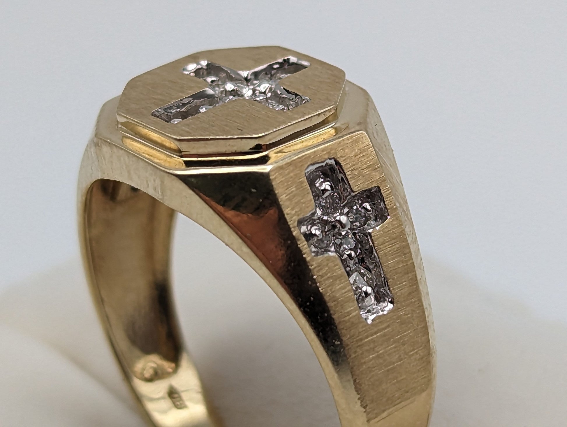 10k Yellow Gold Diamond Cross Ring. Mens Diamond Cross Ring 10k Yellow Gold. 10k Statement Cross Ring. Diamond Cross Ring. Mens Cross Ring.