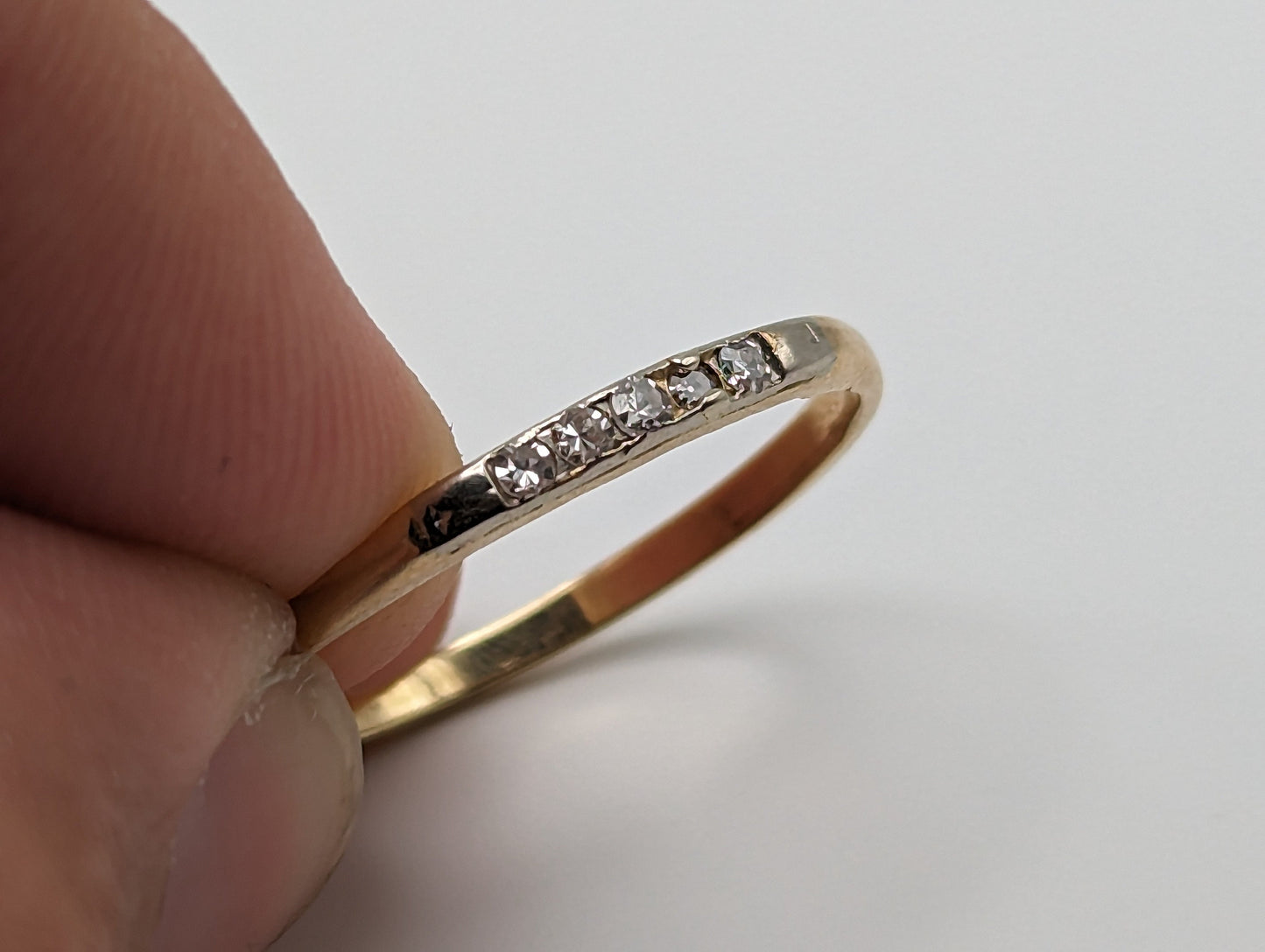 Vintage 14k Yellow Gold 5 Diamond Anniversary Band. 14k Diamond Half Eternity Wedding Ring. 14k Womens Diamond Chanel Ring.