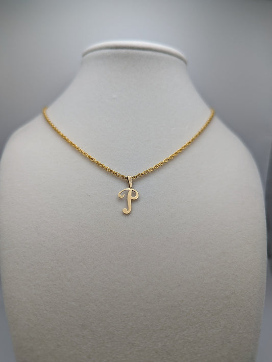 14k Gold Initial P. 14k Necklace Charm Initial P. Dainty 14k Yellow Gold Initial P Pendant + Complimentary 14k GF Necklace