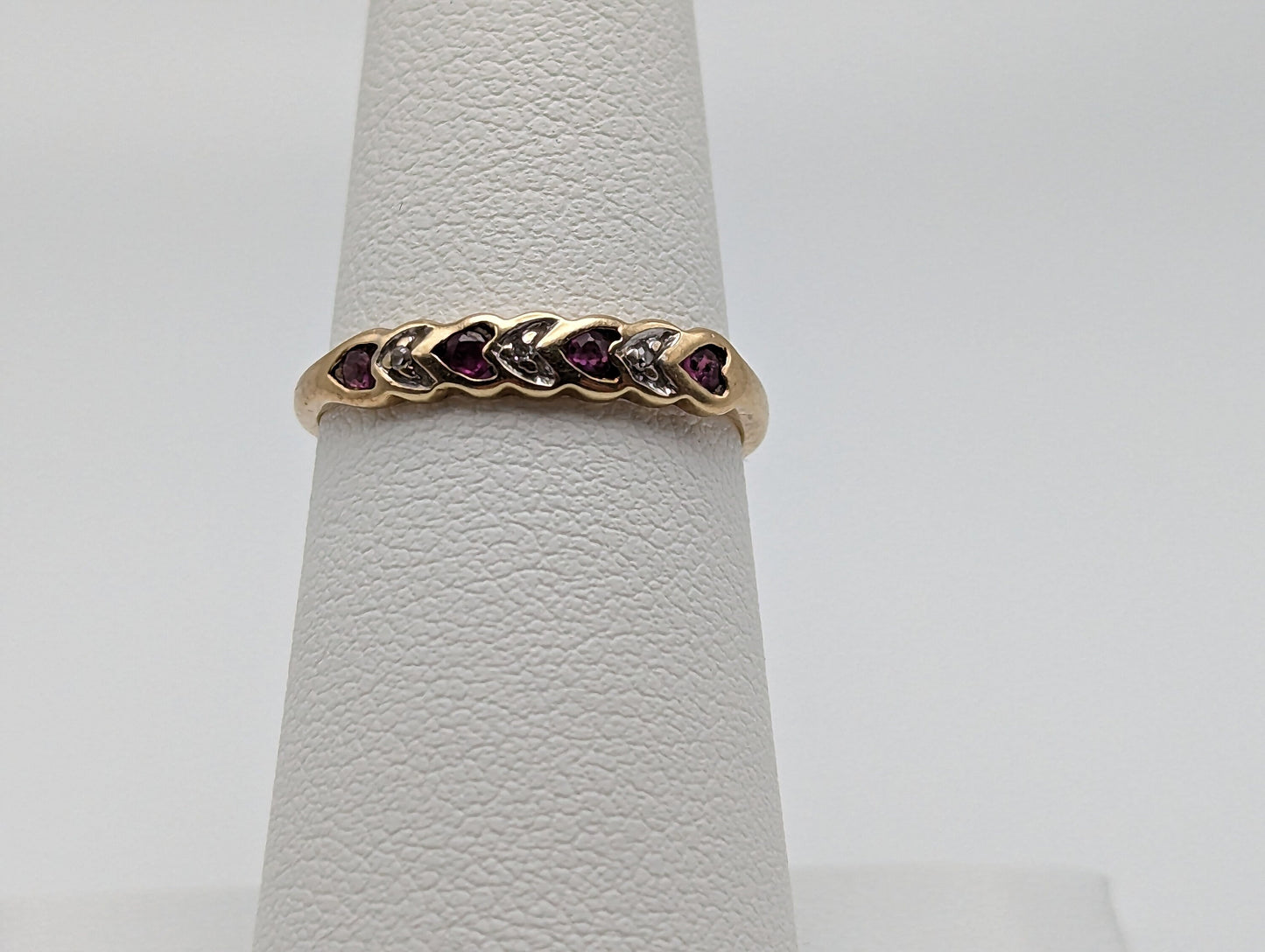 10k Heart Ring. 10k XOXO Ruby Diamond Ring. 10k Yellow Gold Heart Ruby Diamond Ring.