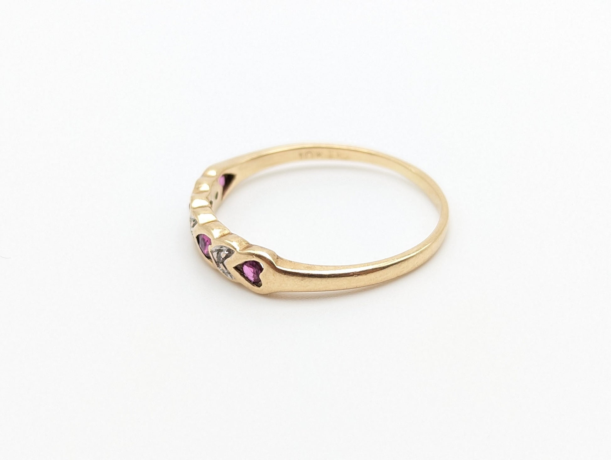 10k Heart Ring. 10k XOXO Ruby Diamond Ring. 10k Yellow Gold Heart Ruby Diamond Ring.