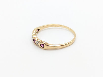 10k Heart Ring. 10k XOXO Ruby Diamond Ring. 10k Yellow Gold Heart Ruby Diamond Ring.