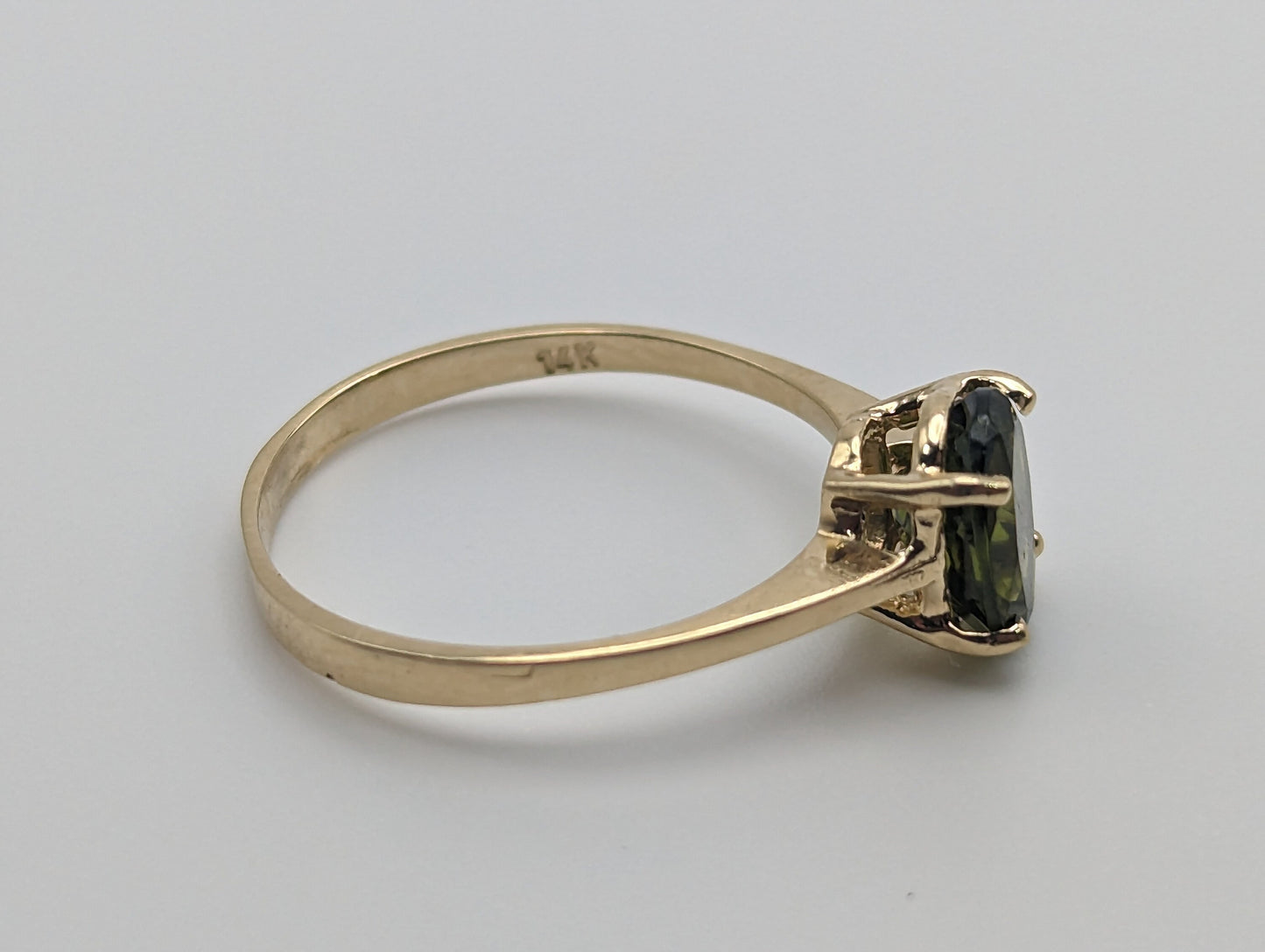 14k Yellow Gold Womens Tourmaline Ring. 14k Green Tourmaline Solitaire Ring. 14k Womens Tourmaline Promise Ring. 14k Womens Engagment Ring