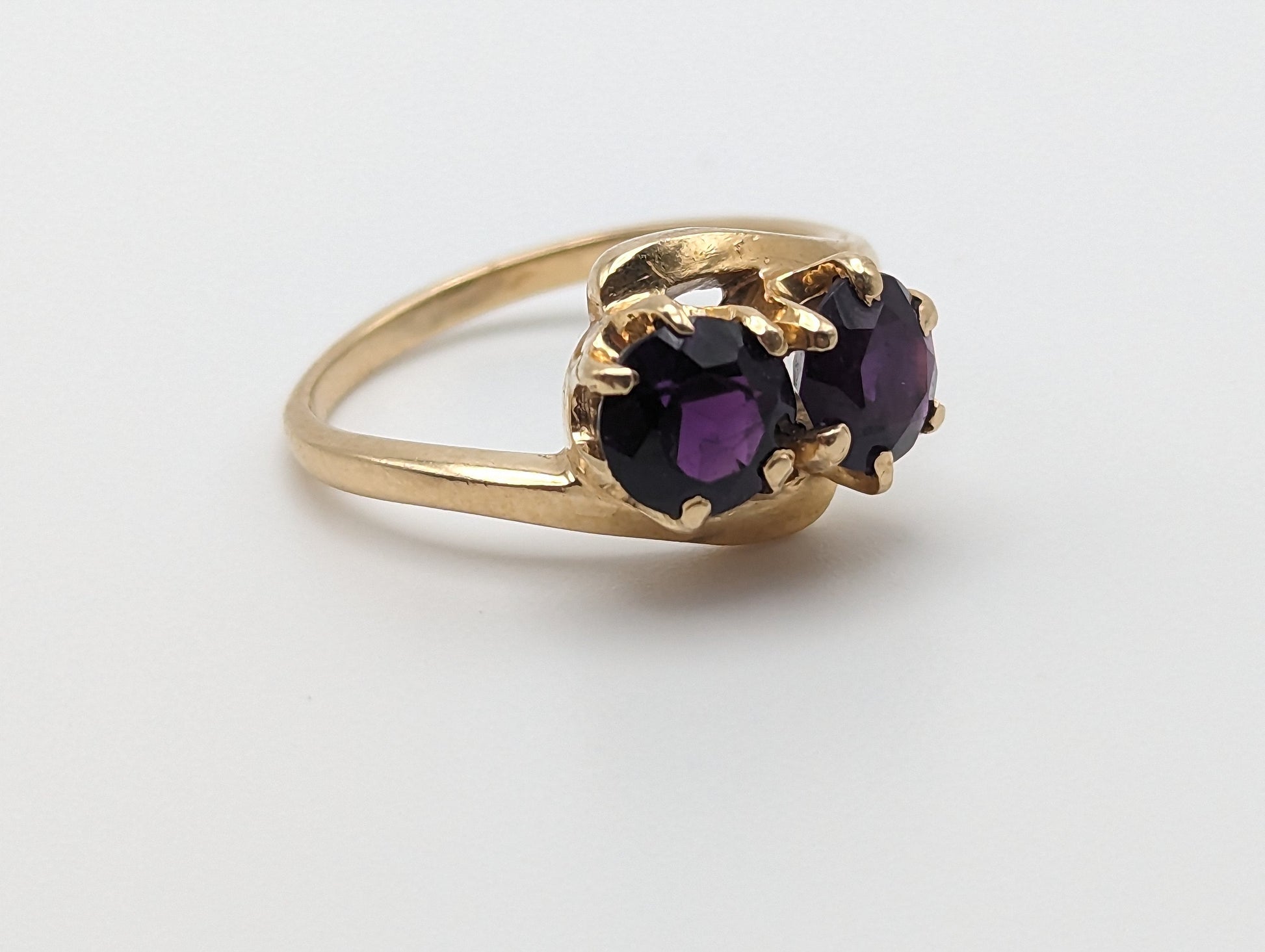 Vintage 14k Dual Amethyst Ring. Amethyst 14k Womens Engagement Ring. Dual Amethyst Promise Ring, Amethyst Statement Ring, Wedding Band