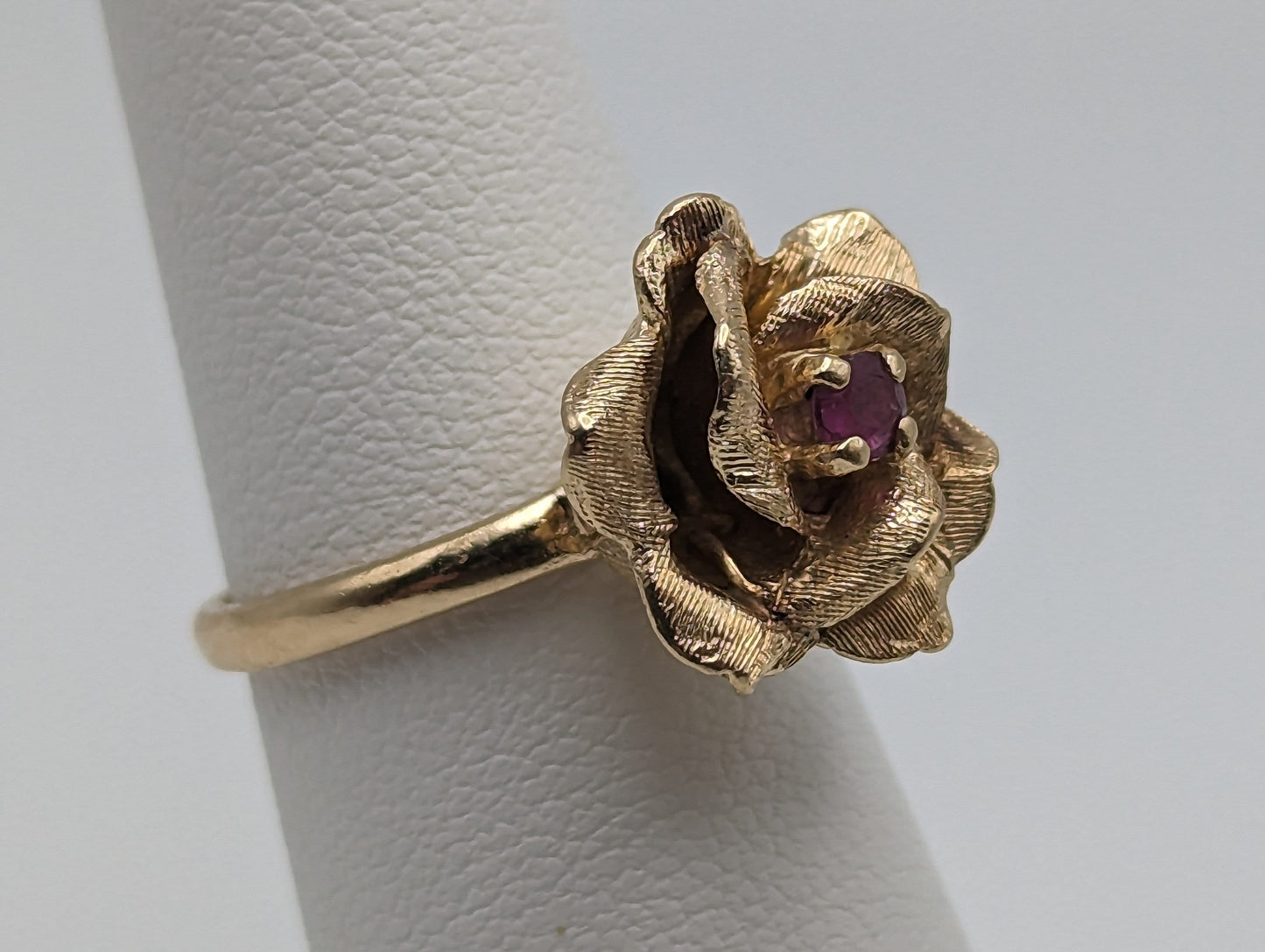 14k Yellow Gold Rose Ruby Ring. 14k Ruby Ring Set in Gold Rose. Womens Rose Ring. Ruby Rose Engagement Ring. 14k Flower Ruby Ring.