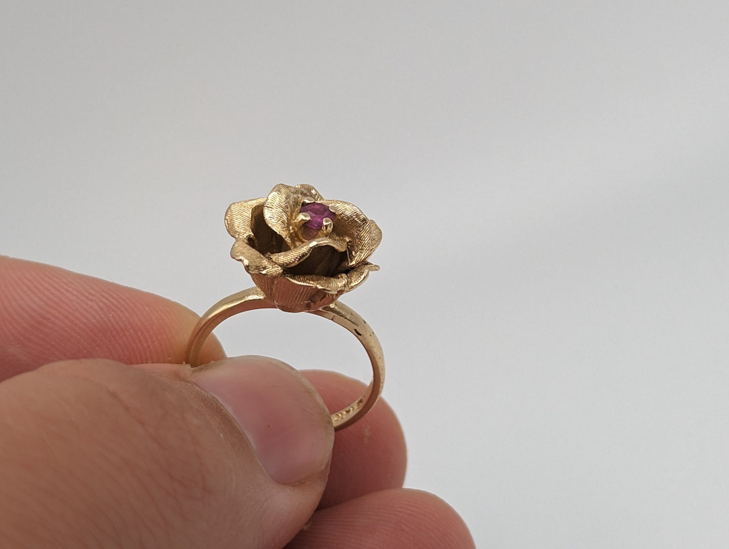 14k Yellow Gold Rose Ruby Ring. 14k Ruby Ring Set in Gold Rose. Womens Rose Ring. Ruby Rose Engagement Ring. 14k Flower Ruby Ring.